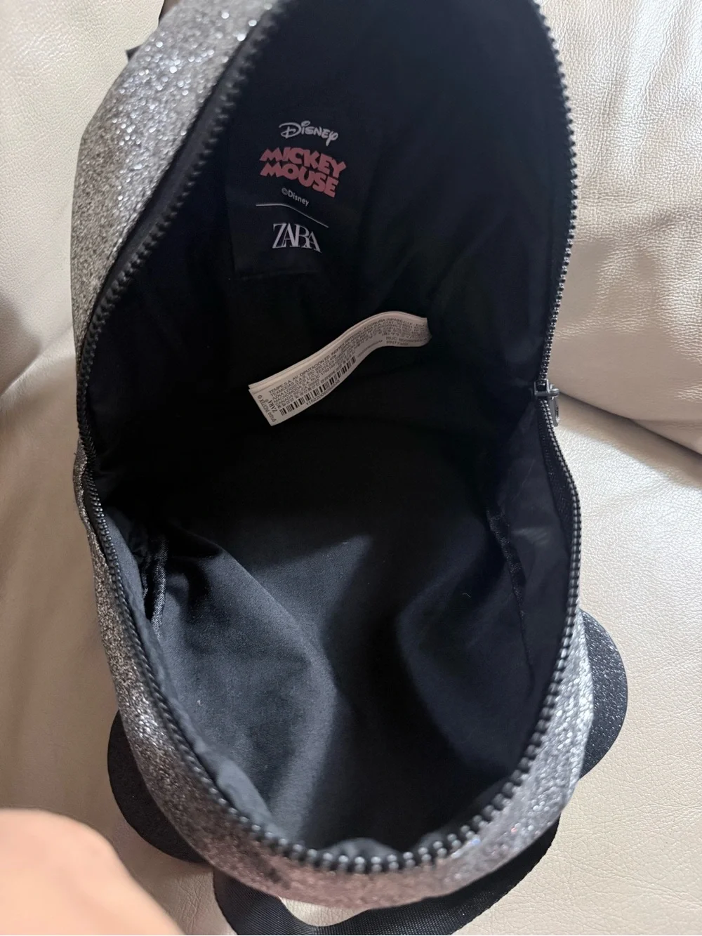Zara Kids Glitter Ear Backpack - Black and Silver